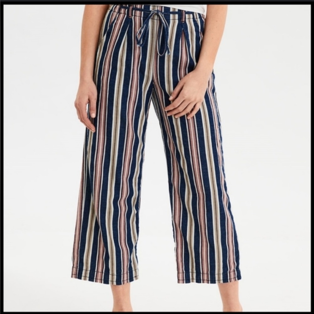 American Eagle High Waisted Striped Culotte Cotton Pants